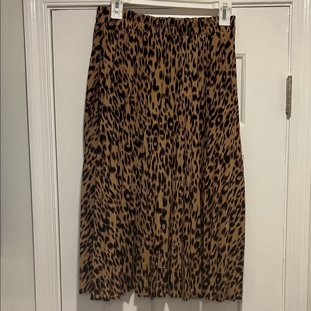 Leopard Print Pleated Women's Midi Skirt